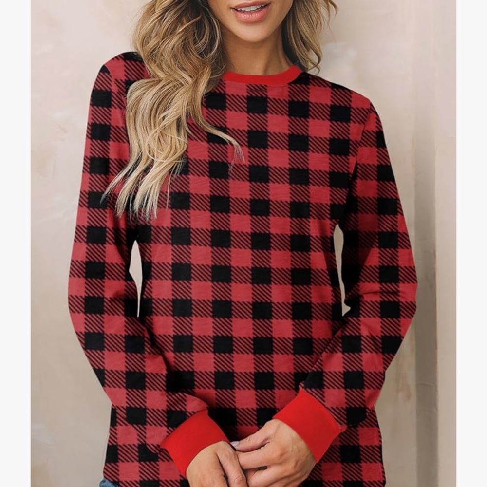 Chic Nation Red and Black Plaid Long Sleeve Top